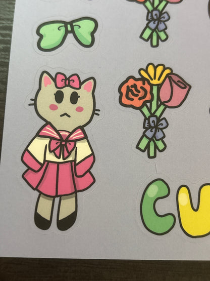 Ribbons Sticker Sheet - Cute Animal Stickers, Bow themed