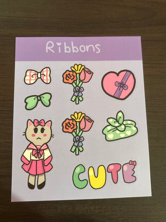 Ribbons Sticker Sheet - Cute Animal Stickers, Bow themed