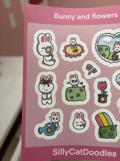 Bunny and Flowers Sticker Sheet - Cute Cottagecore Stickers