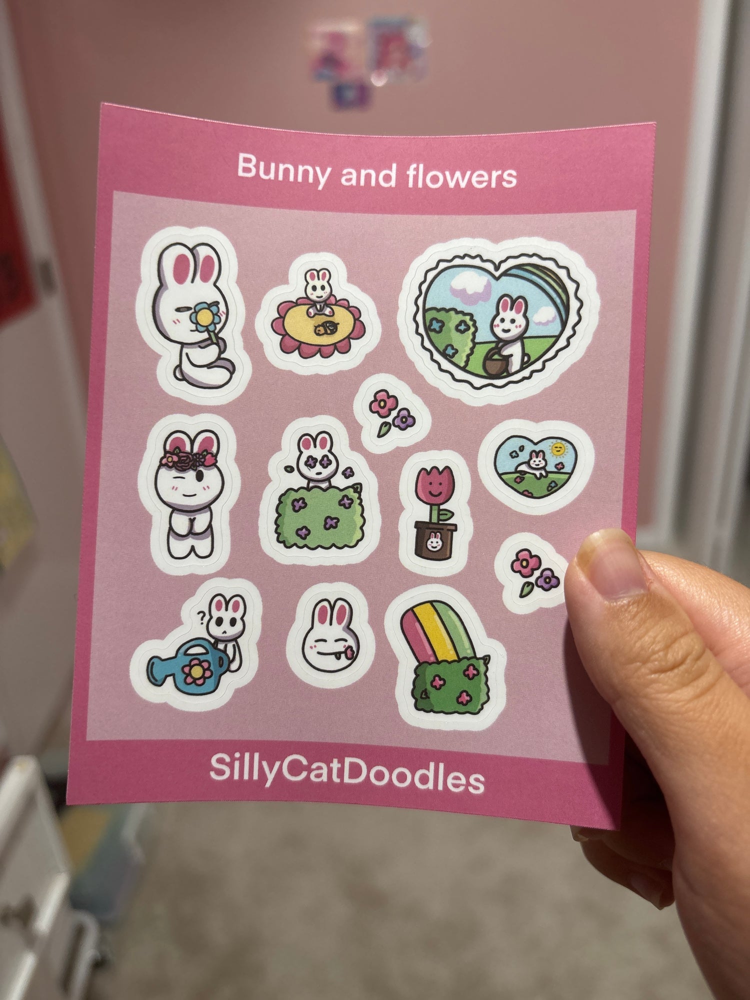 Cute bunny and flower sticker sheet for scrapbooking