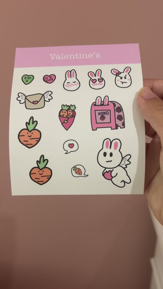Valentine’s Bunny Sticker Sheet - Kawaii Animal Stickers